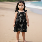 Cotton Dress For Girls | Party Waves Black