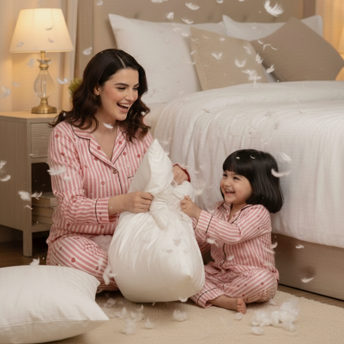 Pink Hearts Twinning Nightsuit Set| Pure Cotton