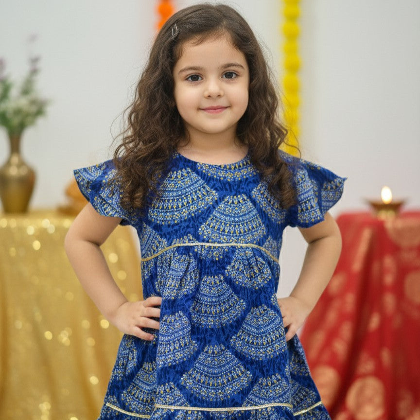 Blue Bandhani Dress for Girl | Pure Cotton