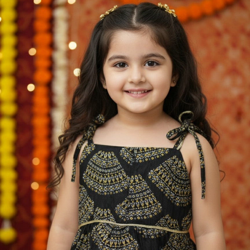Black Bandhani Dress for Girl| Pure Cotton