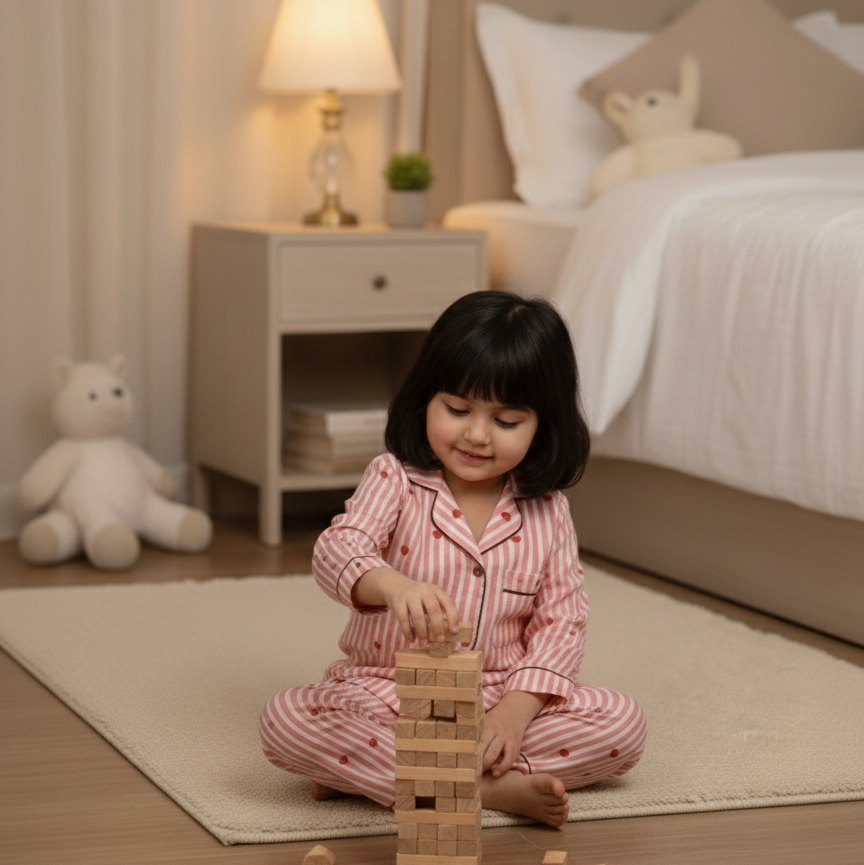 Pink Hearts | Kids Night suit Set |Pure Cotton