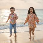 Orange Floral sibling twinning outfits