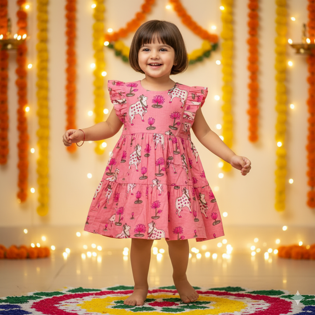 Pink Pichwai Sibling Twinning Outfits| Pure Cotton