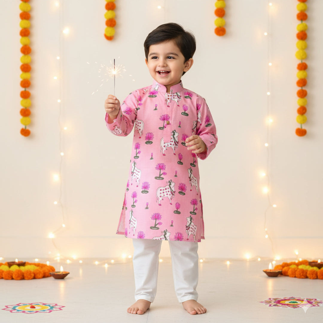 Pink Pichwai Sibling Twinning Outfits| Pure Cotton