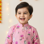 Pink Pichwai Kurta Pajama Set for Boys| Pure Cotton