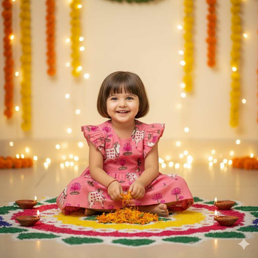 Pink Pichwai Girls Dress | Pure Cotton