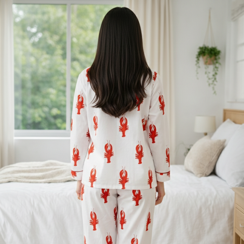 Red Lobster Twinning Nightsuit Set| Pure Cotton