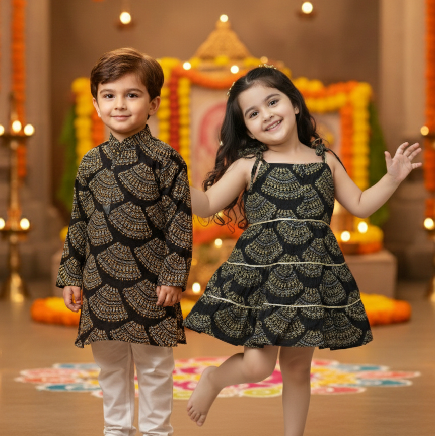 Black Bandhani Sibling Twinning Outfits| Pure Cotton