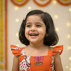 Orange  Pichwai  Girls Dress | Pure Cotton