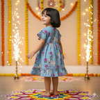 Blue Pichwai  Girls Dress | Pure Cotton