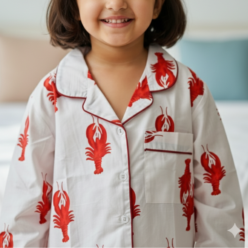 Red Lobster | Kids Nightsuit Set |Pure Cotton