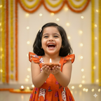 Orange  Pichwai  Girls Dress | Pure Cotton
