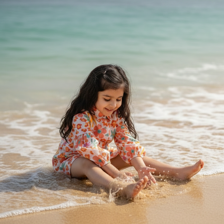 Orange Floral Dress for Girls | Pure Cotton