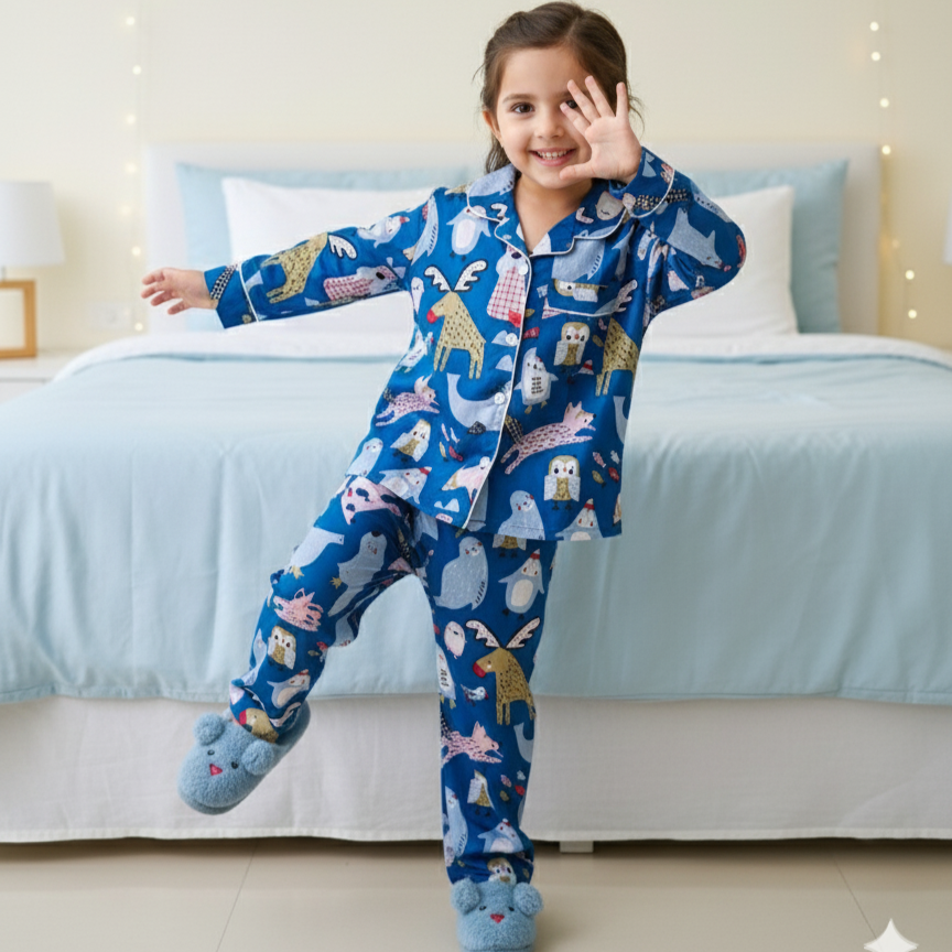 Blue Jungle | Kids Night suit Set |Pure Cotton