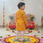 Yellow Bandhani Kurta Pajama Set for Boys| Pure Cotton