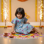 Blue Pichwai  Girls Dress | Pure Cotton