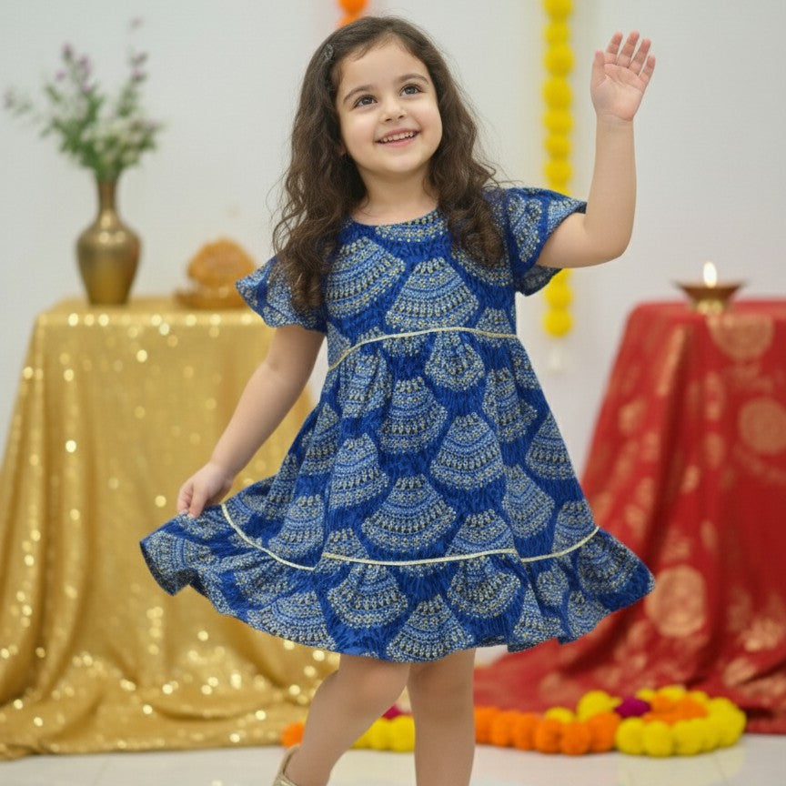 Blue Bandhani Dress for Girl | Pure Cotton