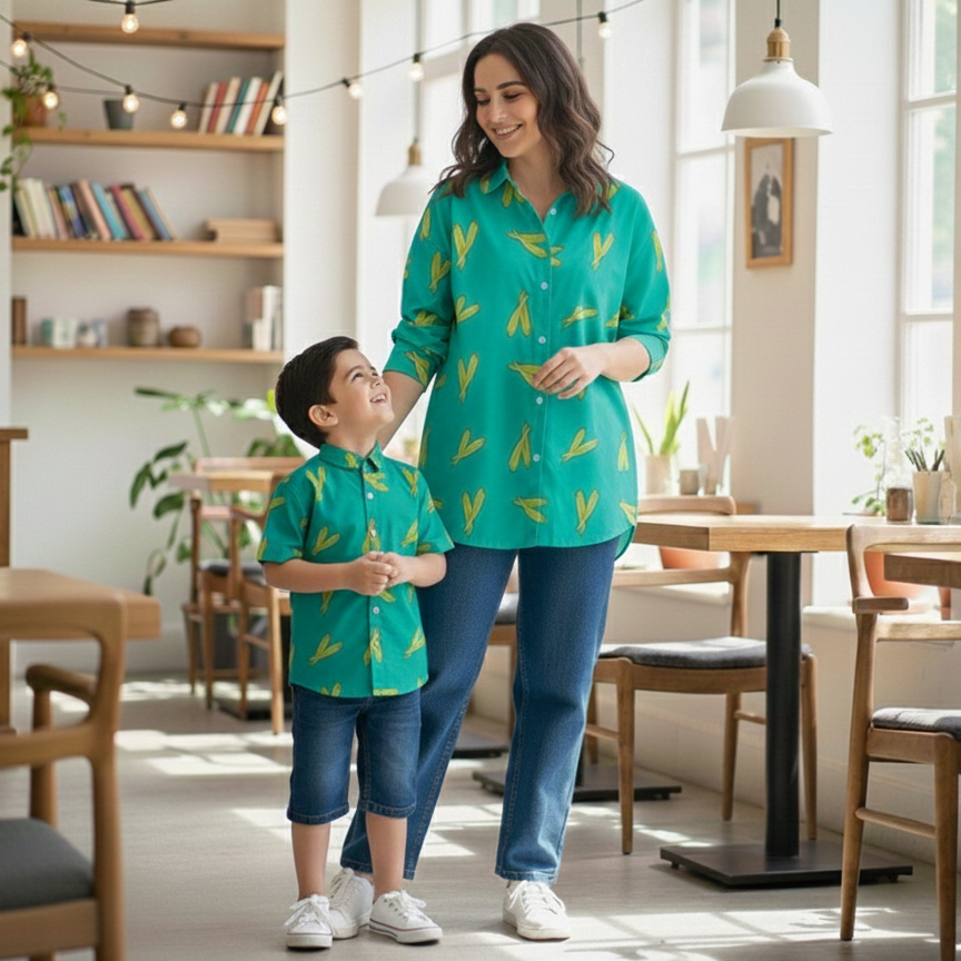 Bhindi Shirt Twinning Outfits for Mother and Son | Pure cotton poplin