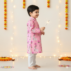 Pink Pichwai Kurta Pajama Set for Boys| Pure Cotton