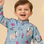 Blue Pichwai Kurta Pajama Set for Boys| Pure Cotton