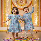 Blue  Pichwai Sibling Twinning Outfits| Pure Cotton