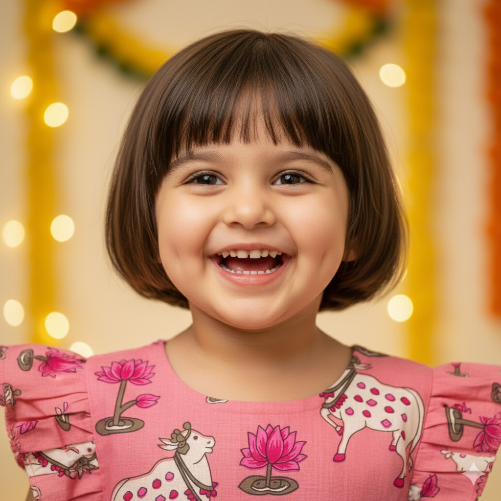 Pink Pichwai Girls Dress | Pure Cotton