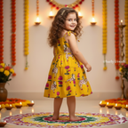 Yellow  Pichwai  Girls Dress | Pure Cotton