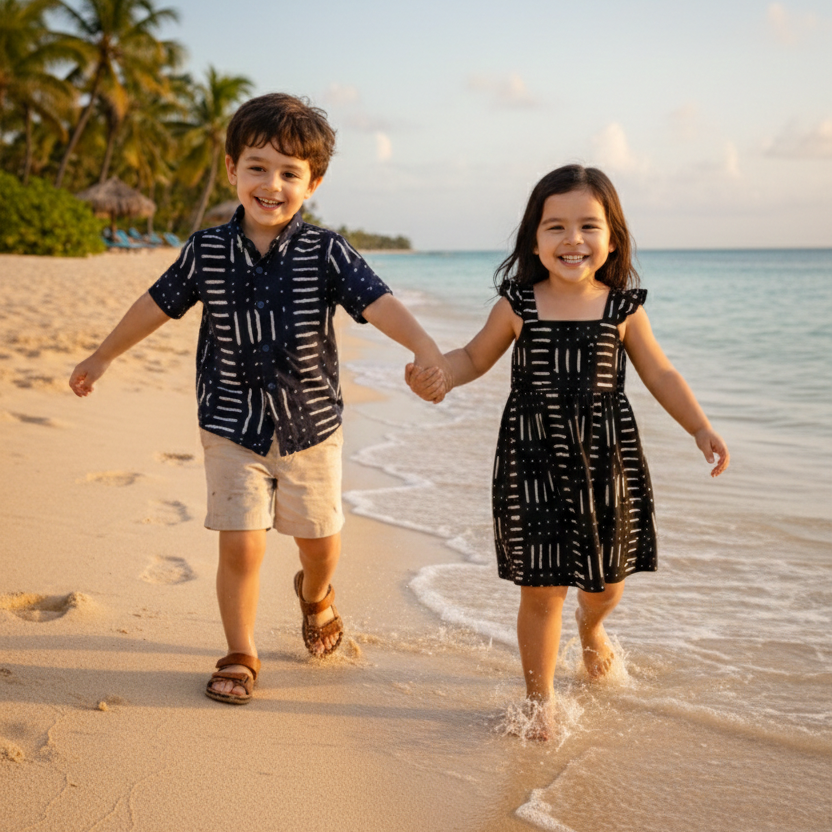 Black party waves sibling twinning outfits | Pure Cotton