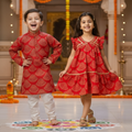 Red Bandhani Sibling Twinning Outfits| Pure Cotton