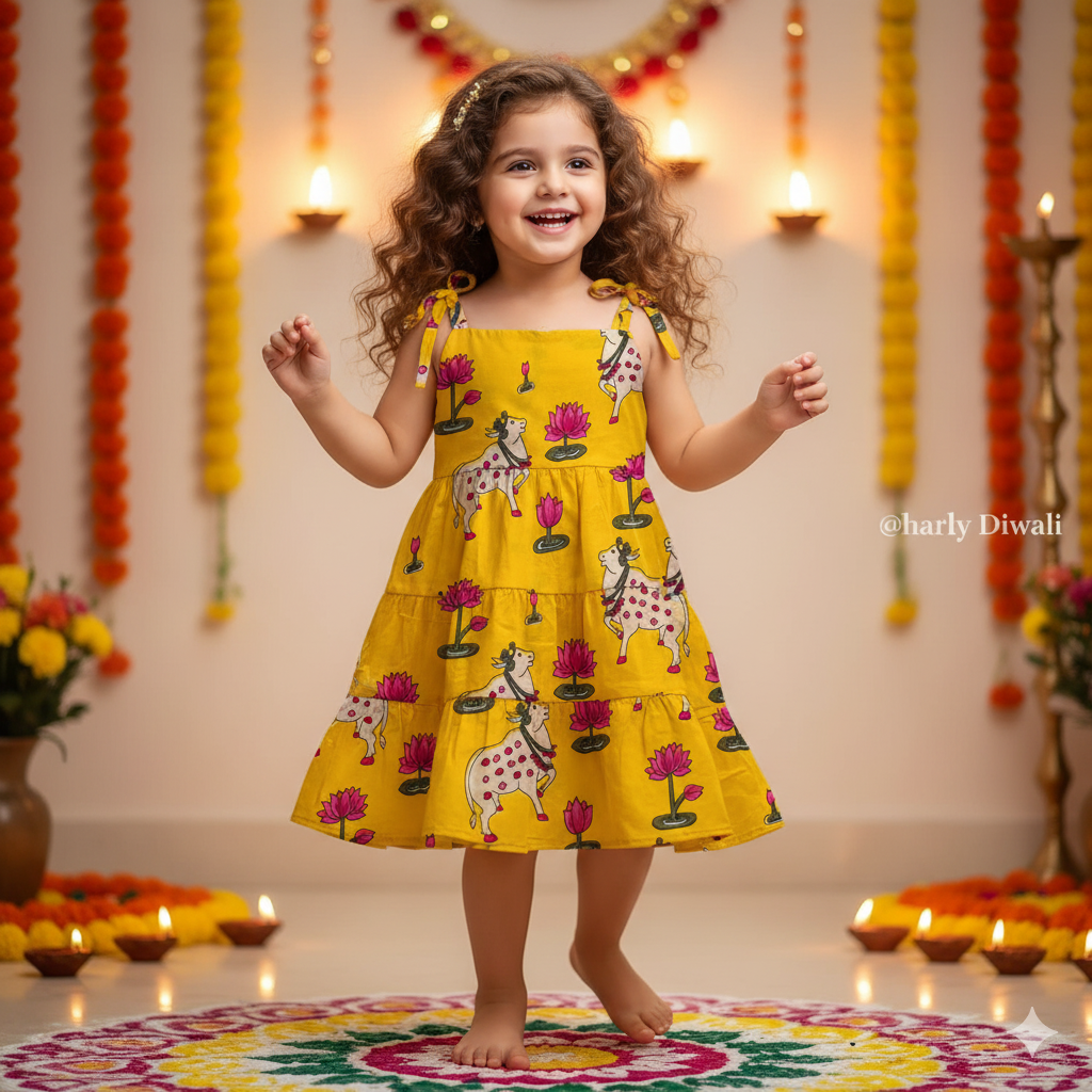 Yellow Pichwai Sibling Twinning Outfits| Pure Cotton