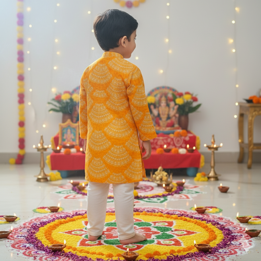 Yellow Bandhani Kurta Pajama Set for Boys| Pure Cotton