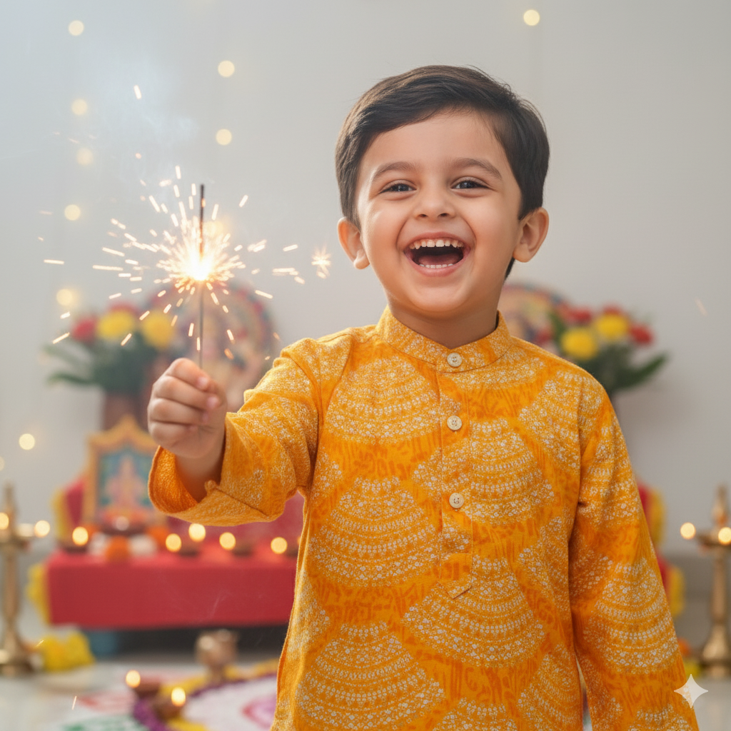 Yellow Bandhani Kurta Pajama Set for Boys| Pure Cotton