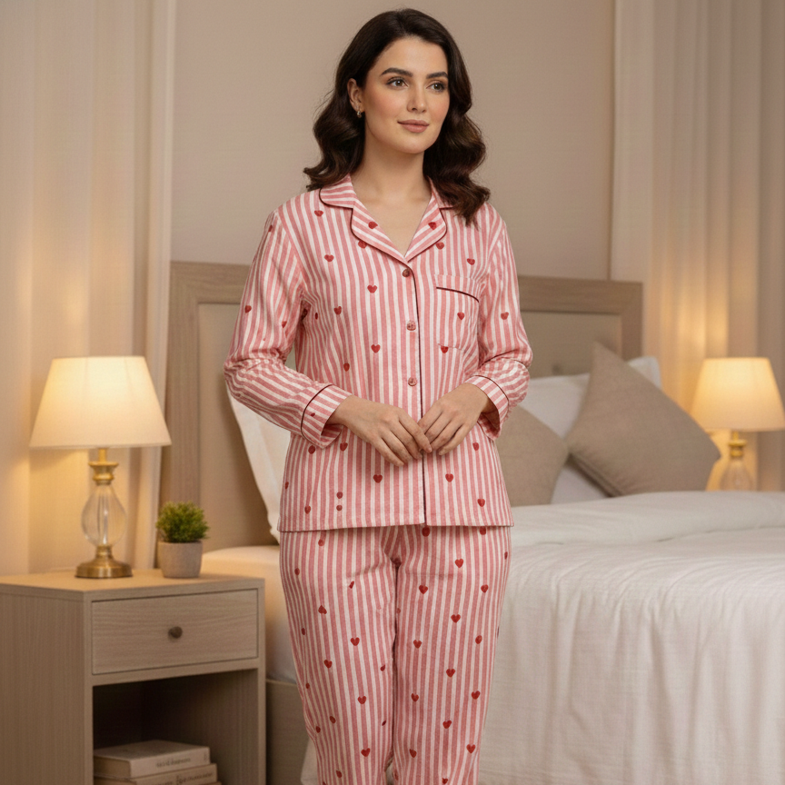 Pink Hearts Twinning Nightsuit Set| Pure Cotton