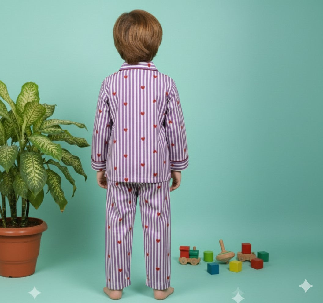 Purple Hearts | Kids Night suit Set |Pure Cotton