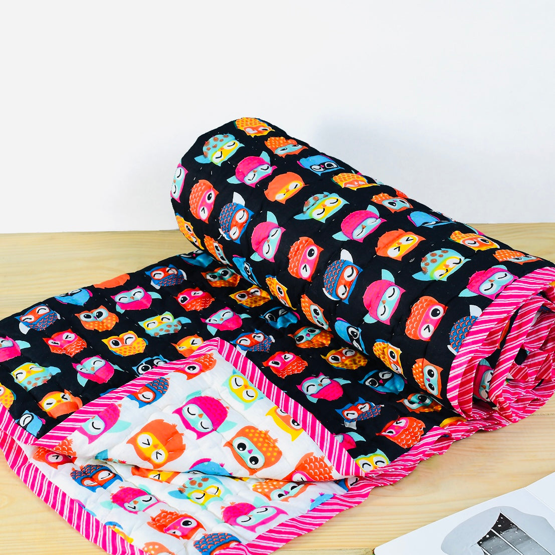 Reversible Character Quilt- Midnight Owl- Black & White