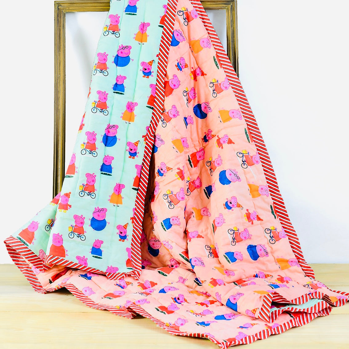 Reversible Character Quilt- Peppa Piggy- Peach & Green