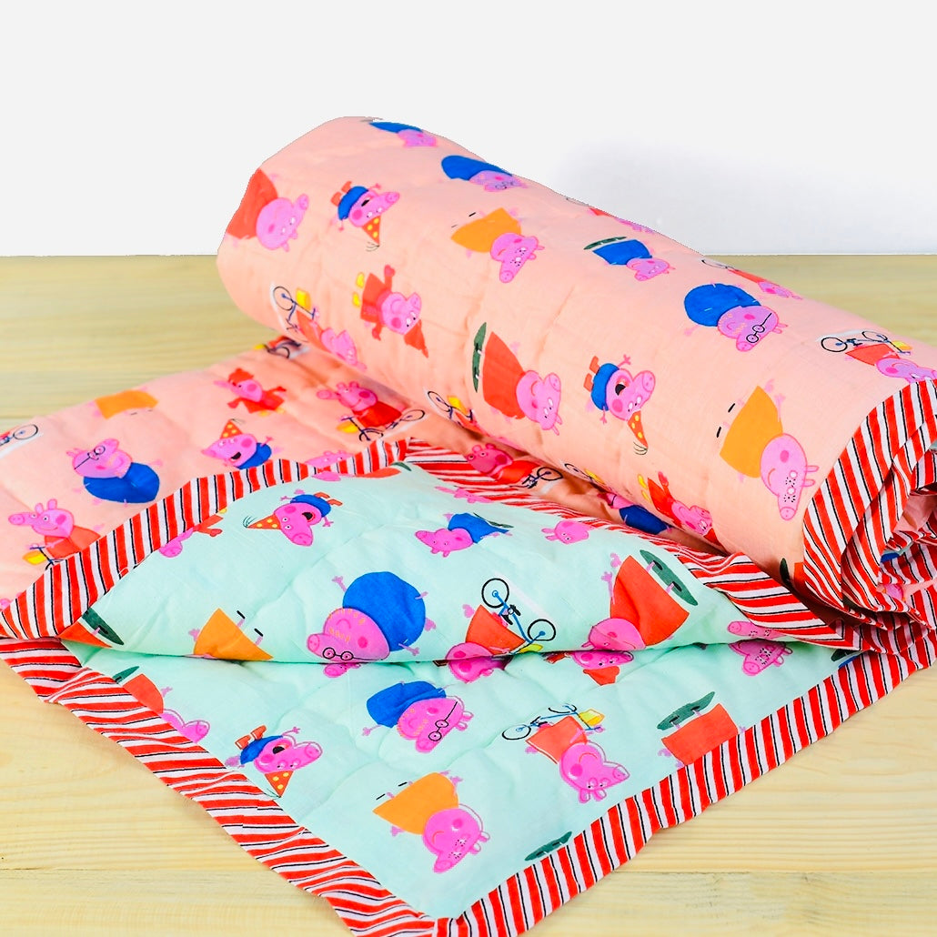 Reversible Character Quilt- Peppa Piggy- Peach & Green