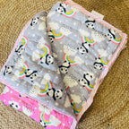 Reversible Character Quilt- Rainbow Panda- Pink & Grey