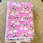 Reversible Character Quilt- Rainbow Panda- Pink & Grey