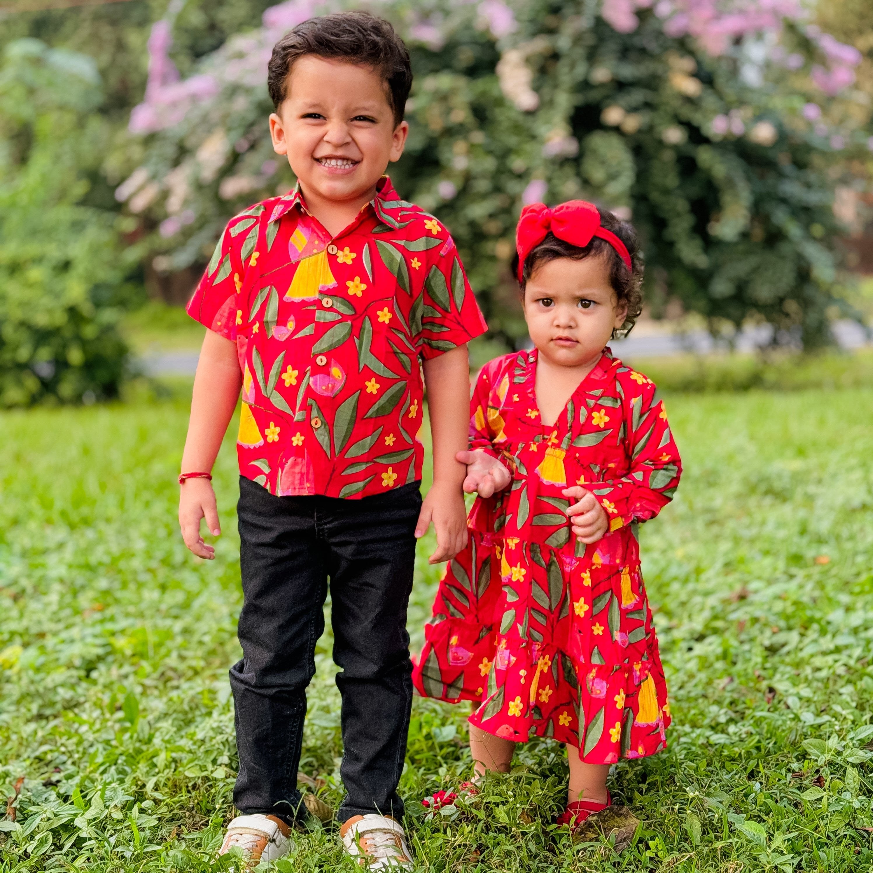 Red Bird Sibling Twinning Outfits | Pure Cotton