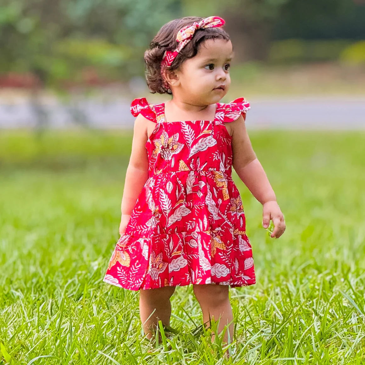 Red floral firework Sibling Twinning Outfits | Pure cotton