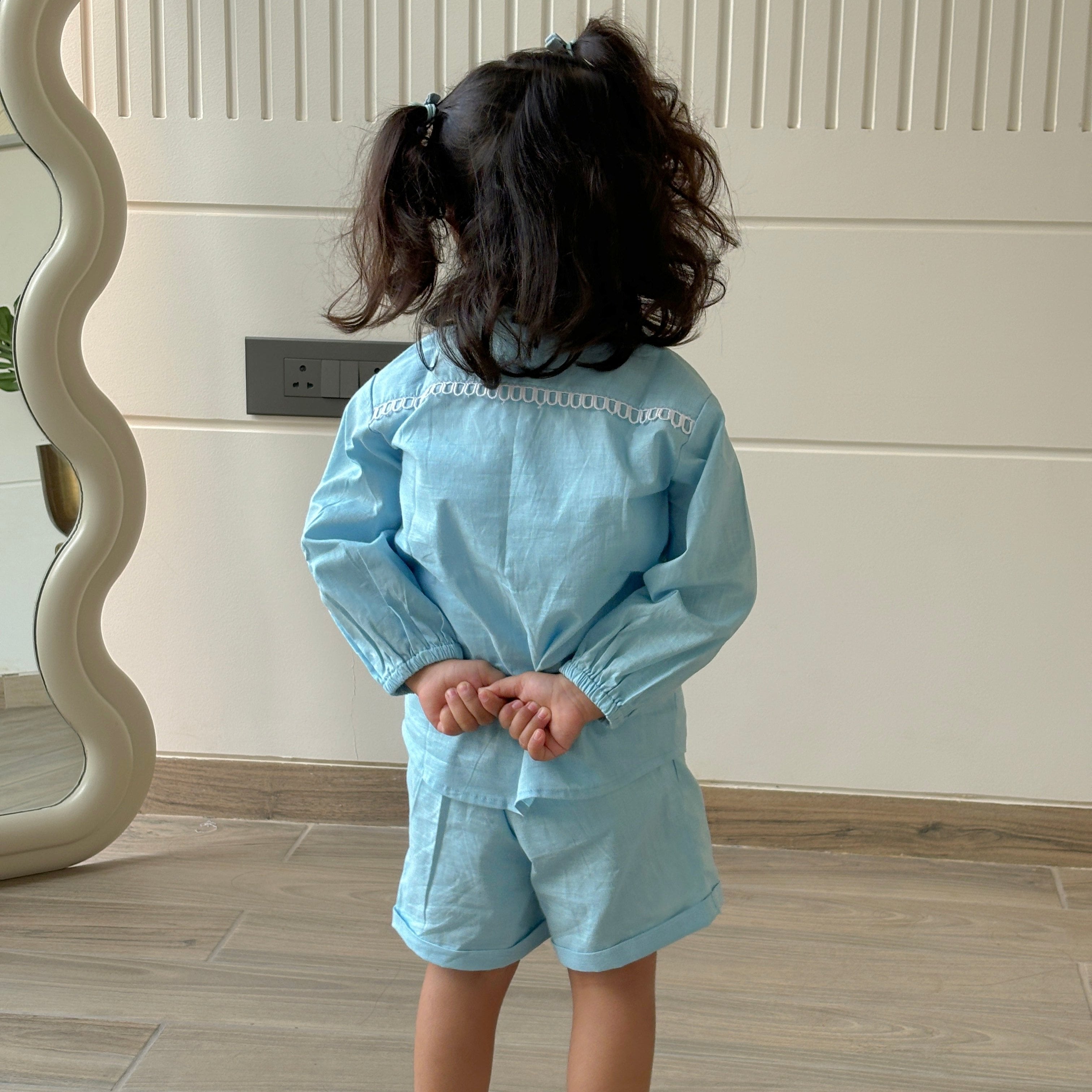 Shaivya Co-Ords Set for Girls| Linen with laces| Blue