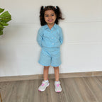 Shaivya Co-Ords Set for Girls| Linen with laces| Blue