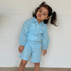 Shaivya Co-Ords Set for Girls| Linen with laces| Blue