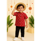 Cotton Red Boota Sibling Twinning Outfits