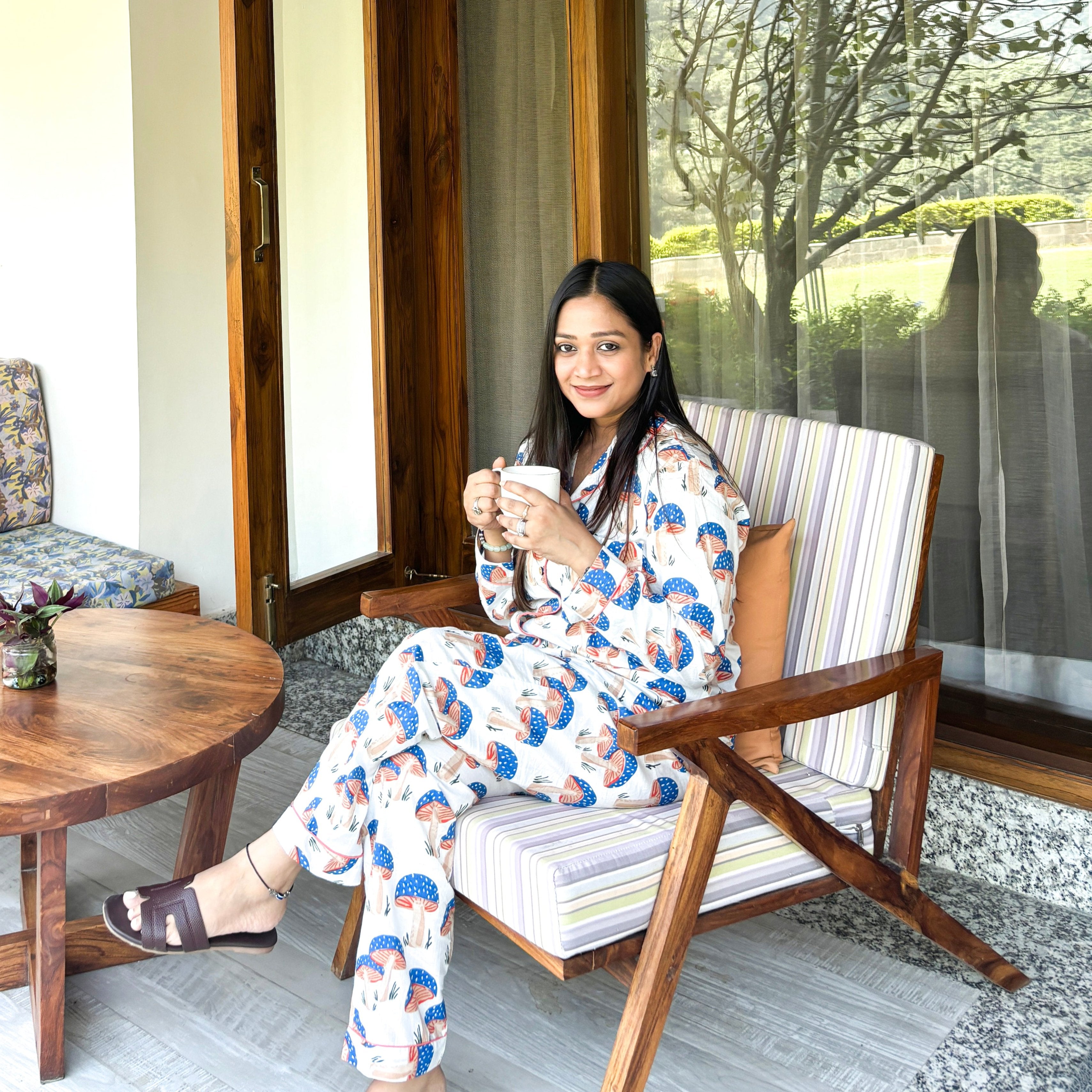 Blue Mushroom Twinning Nightsuit Set| Pure Cotton