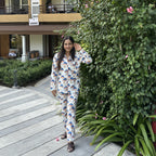 Blue Mushrooms| Adult Nightsuit Set| Pure Cotton