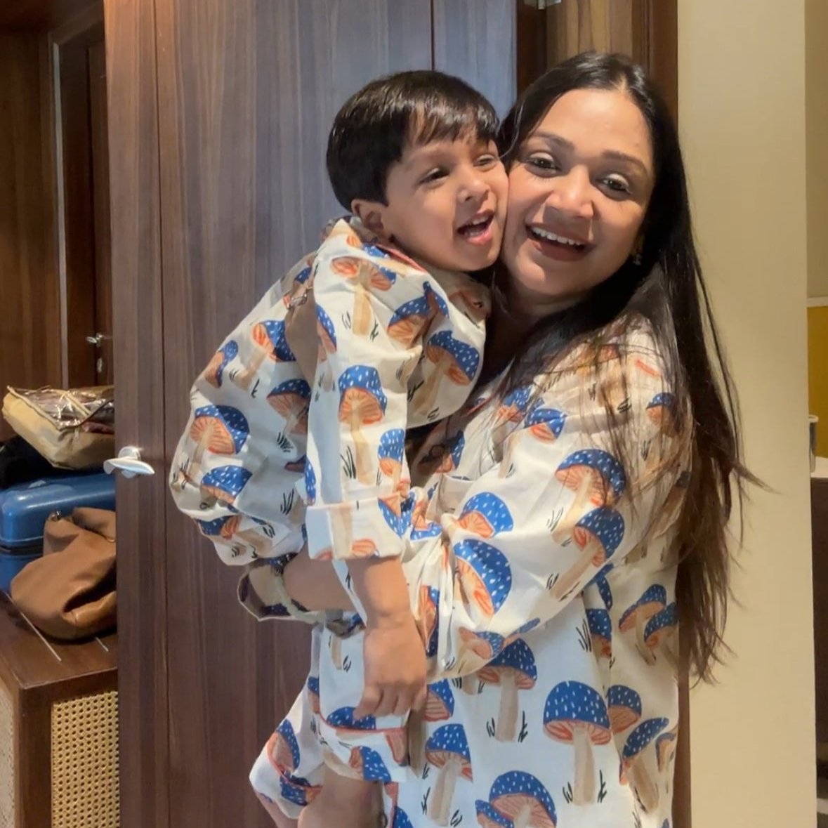 Blue Mushroom Twinning Nightsuit Set| Pure Cotton