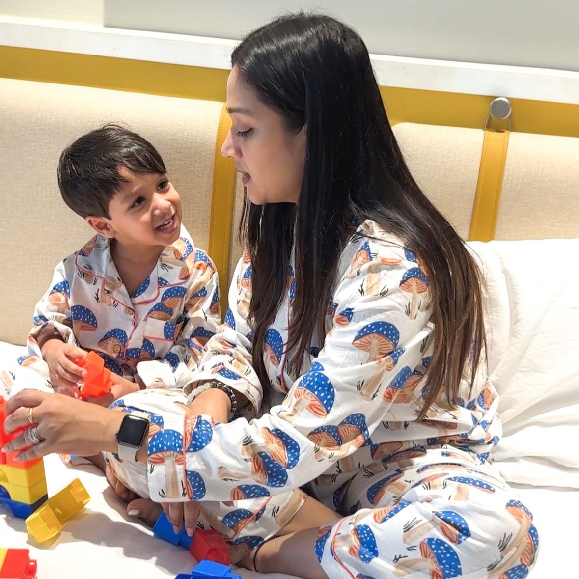 Blue Mushroom Twinning Nightsuit Set| Pure Cotton