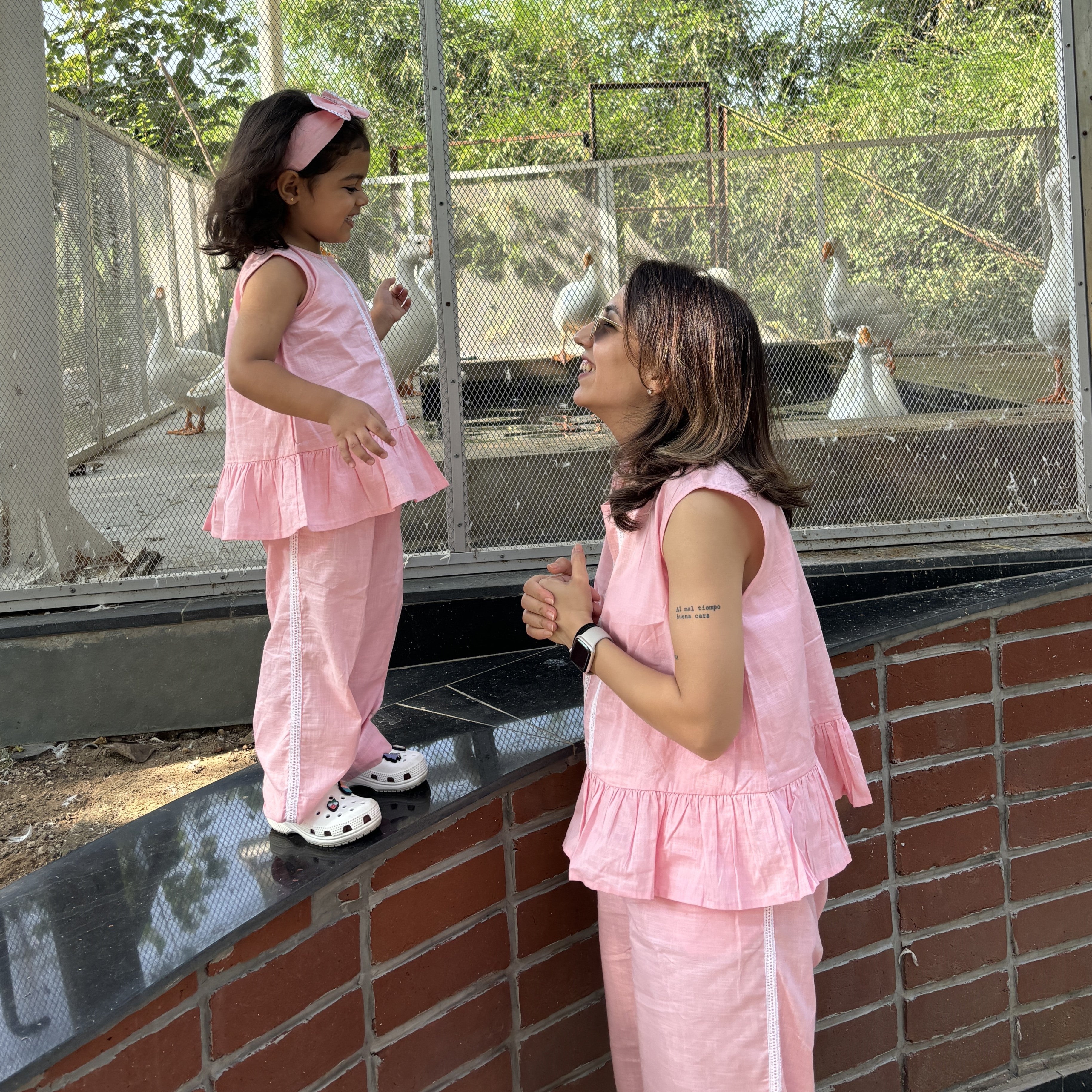 Bae Co-Ords Set Twinning Dresses for Mother and Daughter| Rose Pink| Linen and Laces